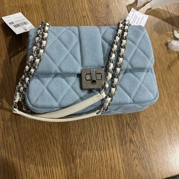 kate spade Denim Quilted Light Blue Shoulder Bag with Cream Chain - Picture 8 of 8
